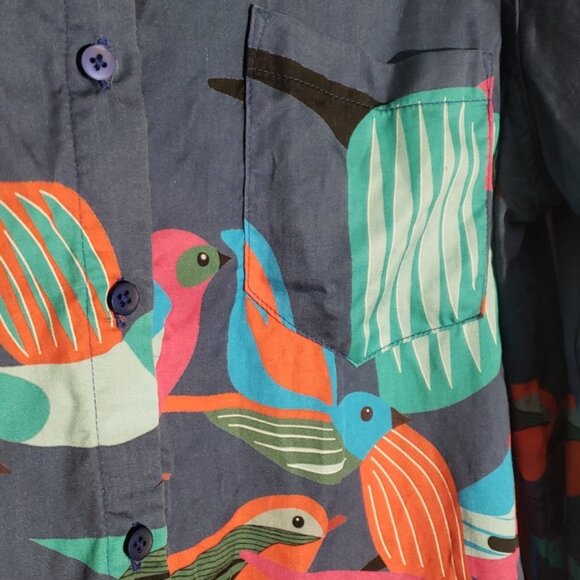 The KIT Colorful Bird Print Women's Long Sleeve Top 100% Tencel Size L - Picture 3 of 9